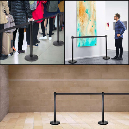 Wukusy heavy-duty retractable belt crowd control pole with sturdy base for managing queues and directing crowds.