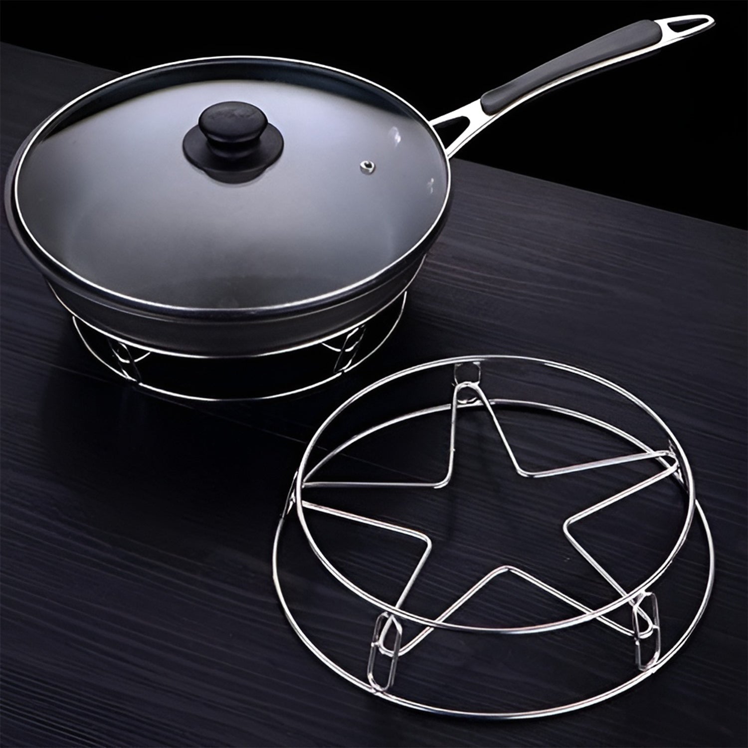 Heavy-duty stainless steel gas stove stand by Wukusy, durable and sturdy, designed to support gas stoves securely.