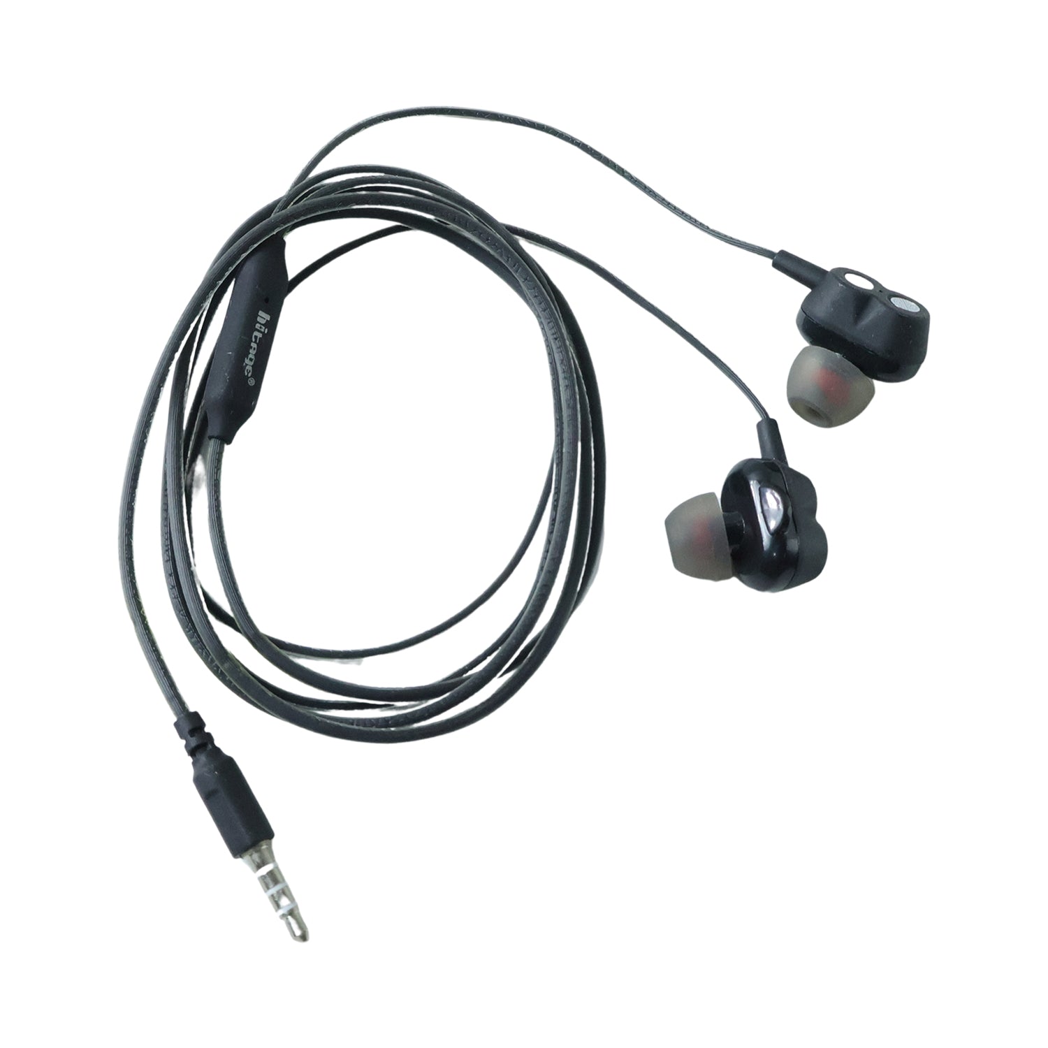 Wukusy wired in-ear earphones with high bass stereo sound, black design, and inline microphone for clear audio and calls.