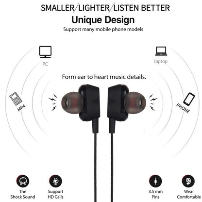 Wukusy high bass stereo wired in-ear earphones with inline microphone and control, black color for clear audio and comfortable fit.