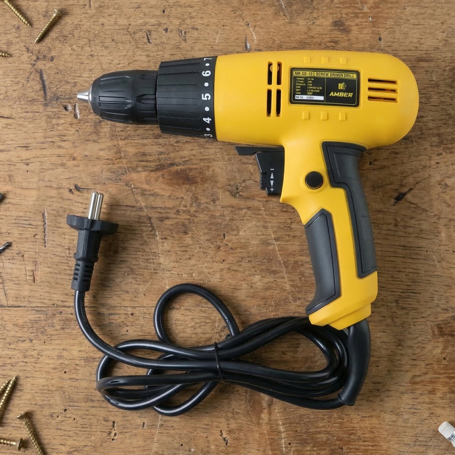 Wukusy high-performance electric drill machine with 280W power, showing a close-up of the drill tool and control features.