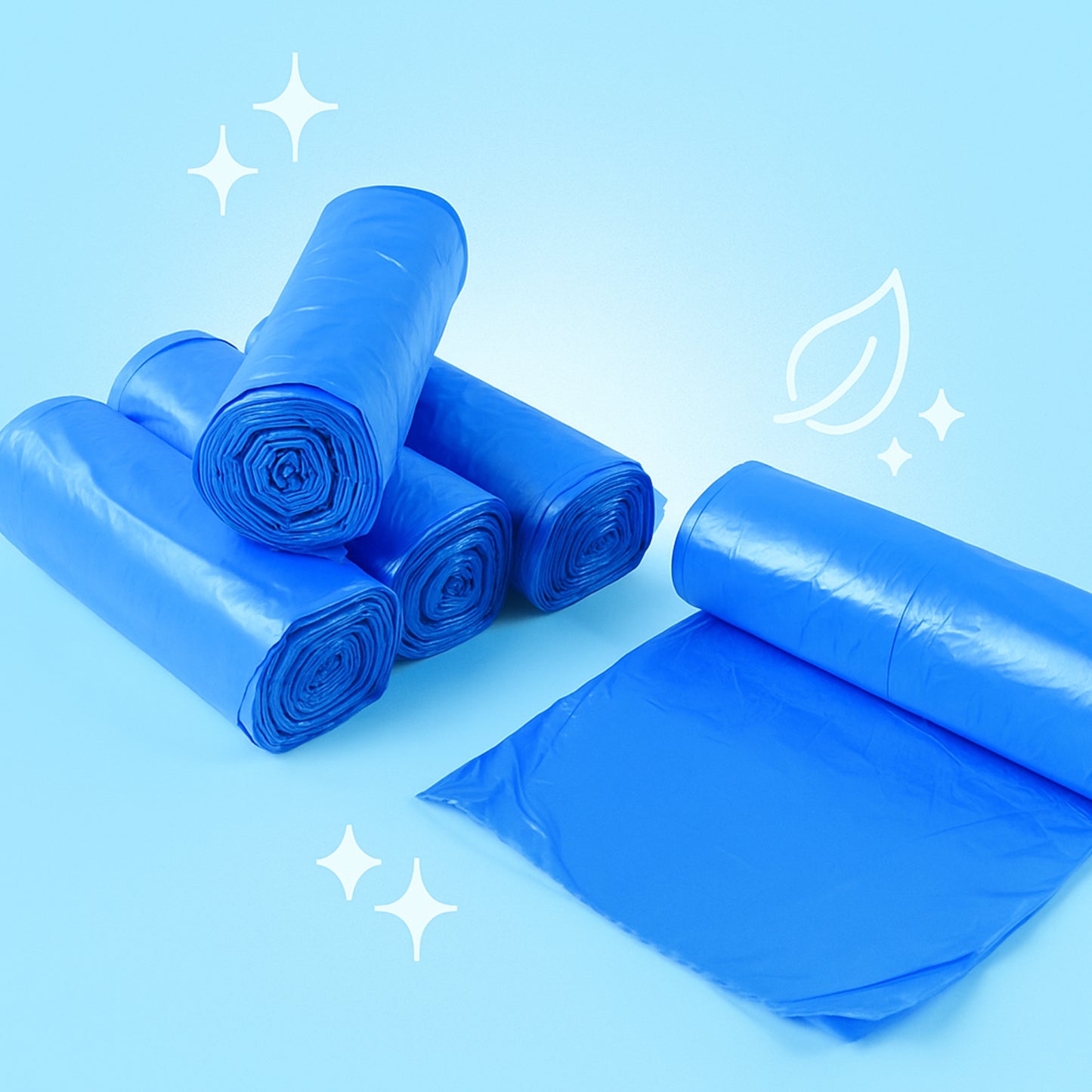 Set of five high-quality Wukusy garbage bags measuring 50x60 cm, durable and suitable for household waste disposal.