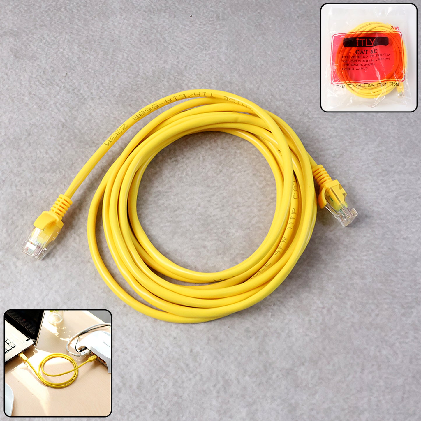 Wukusy high-speed Cat 5e Ethernet LAN network cable, 3 meters long, with connectors visible for reliable internet connection.