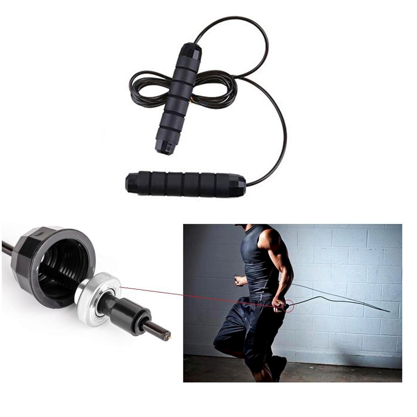 Wukusy high-speed skipping rope with foam padded handles, suitable for cardio workouts and fitness training.