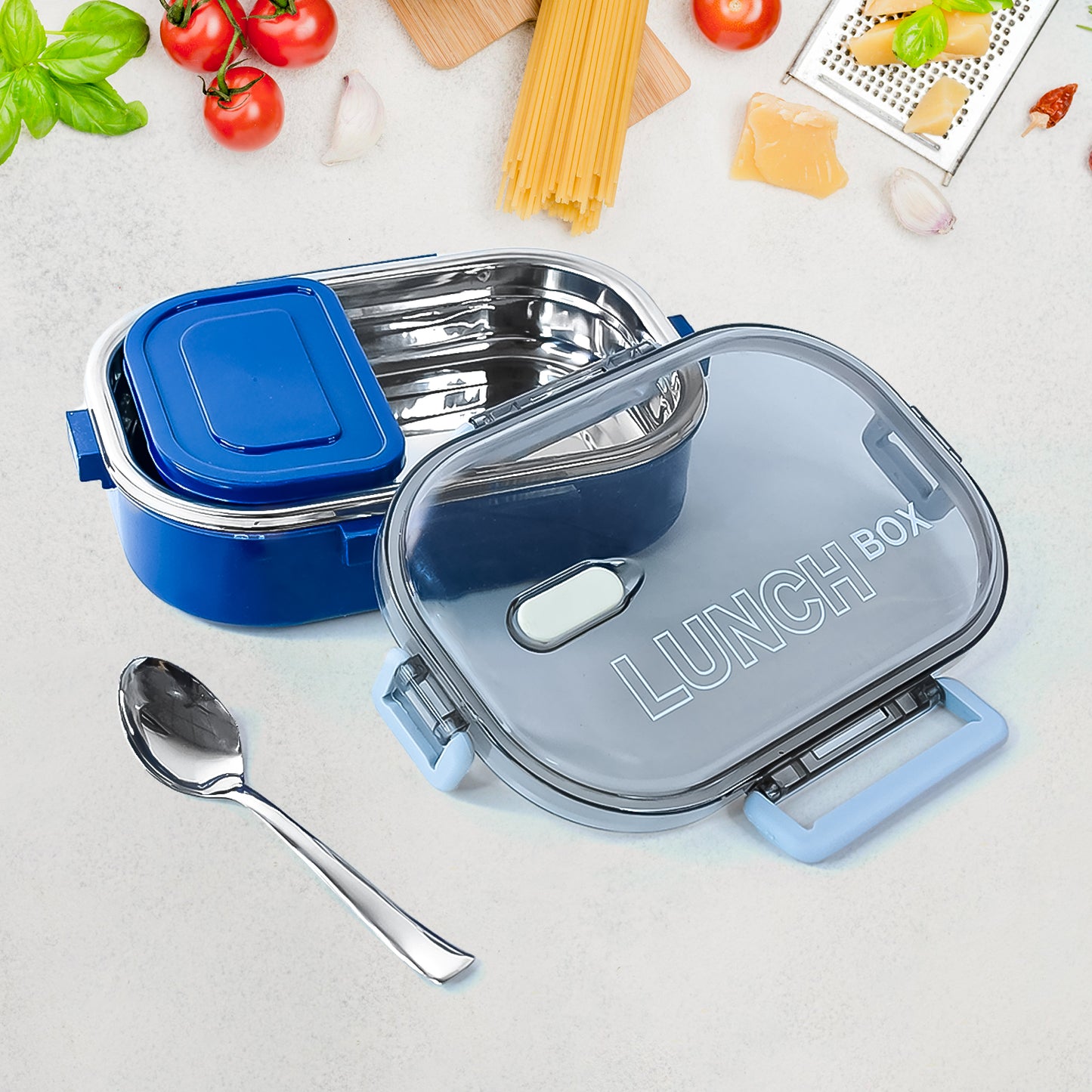 Wukusy Home Chef Premium airtight steel lunch box with secure latch and stainless steel interior for meal storage and transport.