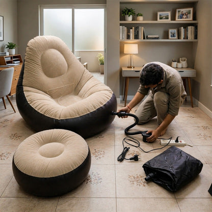 Wukusy inflatable air sofa chair set with one large 100x100x73 cm and a smaller 55x55x30 cm sofa for comfortable seating.