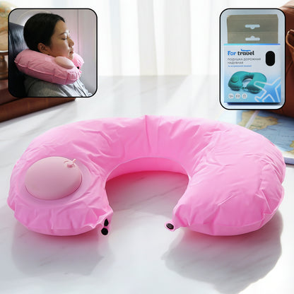 Inflatable Wukusy travel neck pillow in a compact, portable design suitable for comfortable support during travel.
