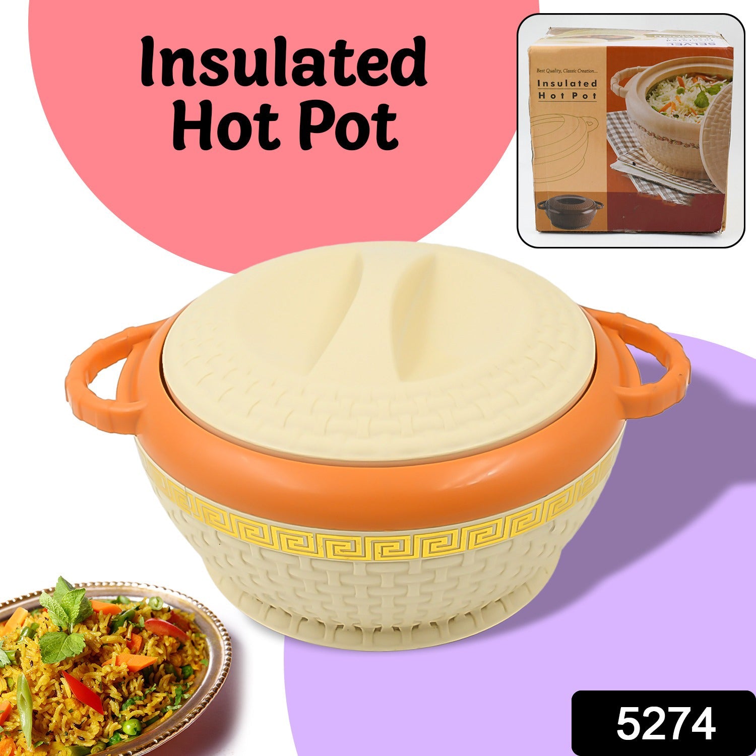 Wukusy insulated hot pot with stainless steel serving casserole and lid, 800 ml capacity, ideal for keeping food warm.