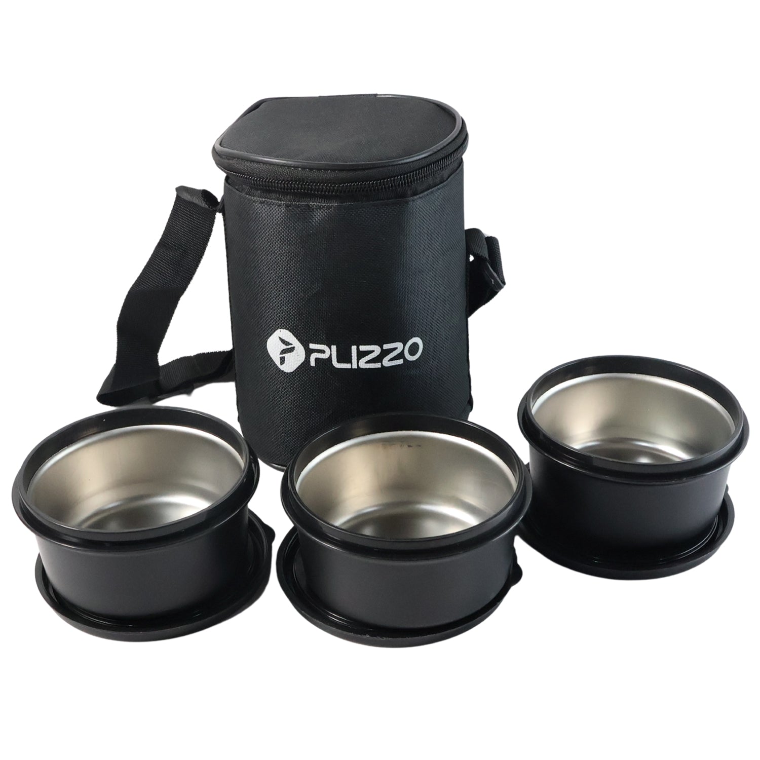 Wukusy insulated stainless steel tiffin lunch box set with carry bag, featuring multiple compartments for meal storage.