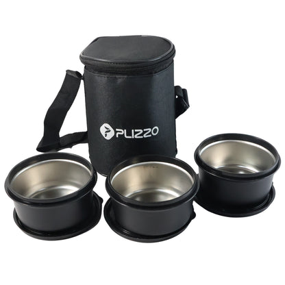 Wukusy insulated stainless steel tiffin lunch box set with carry bag, featuring multiple compartments for meal storage.