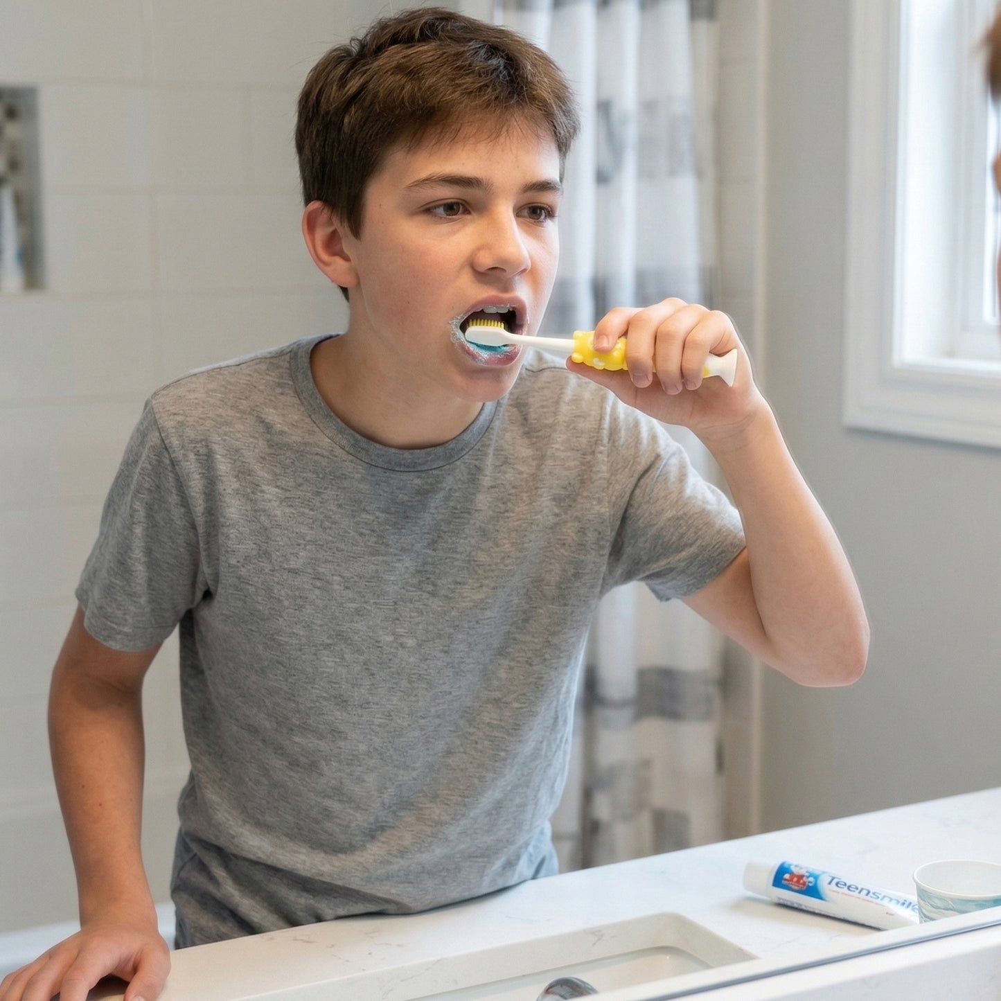 Kids cartoon design toothbrush set with musical whistle, includes two colorful toothbrushes for children by Wukusy.