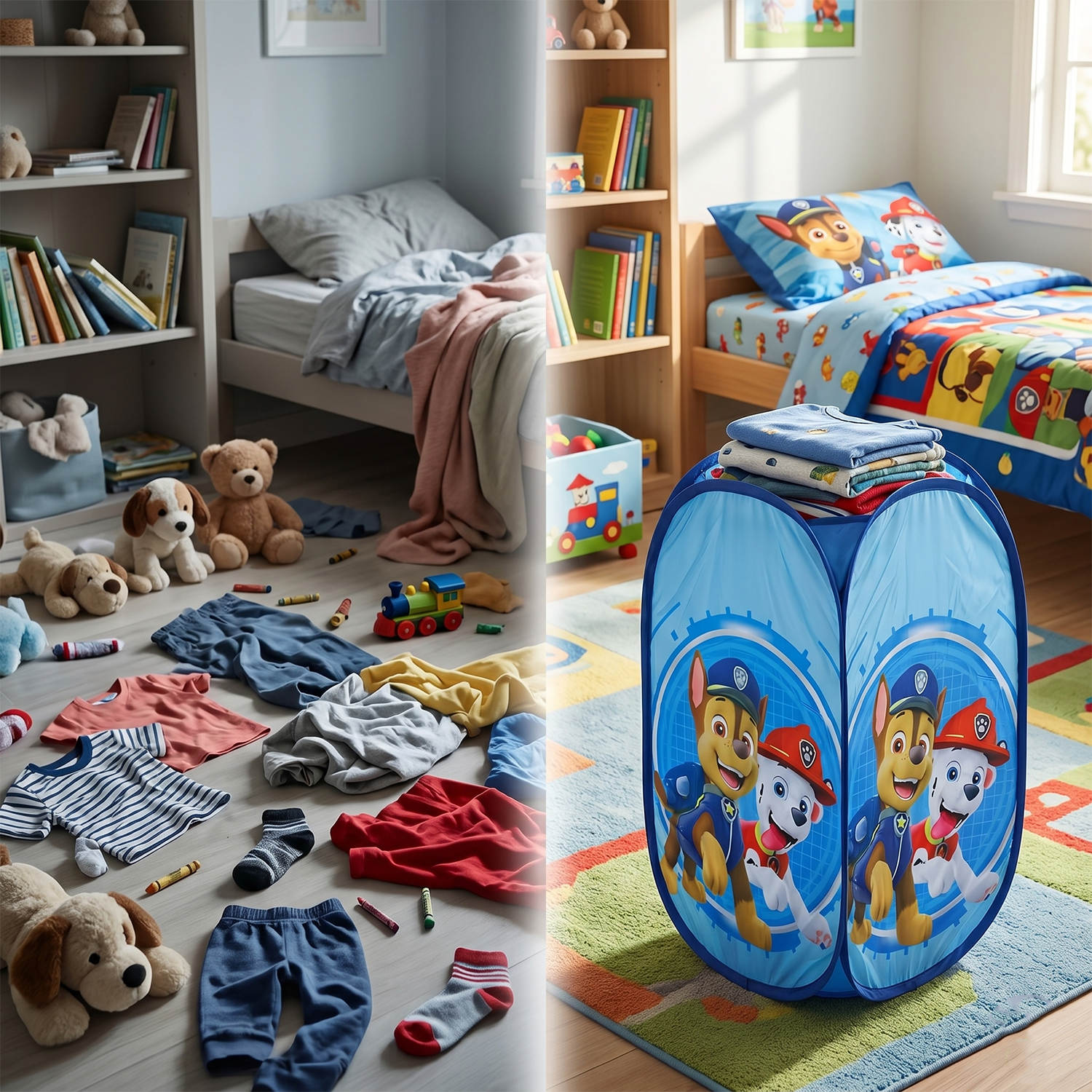 Kids cartoon foldable laundry basket by Wukusy, 34x59cm toy storage hamper with colorful cartoon design and foldable feature.