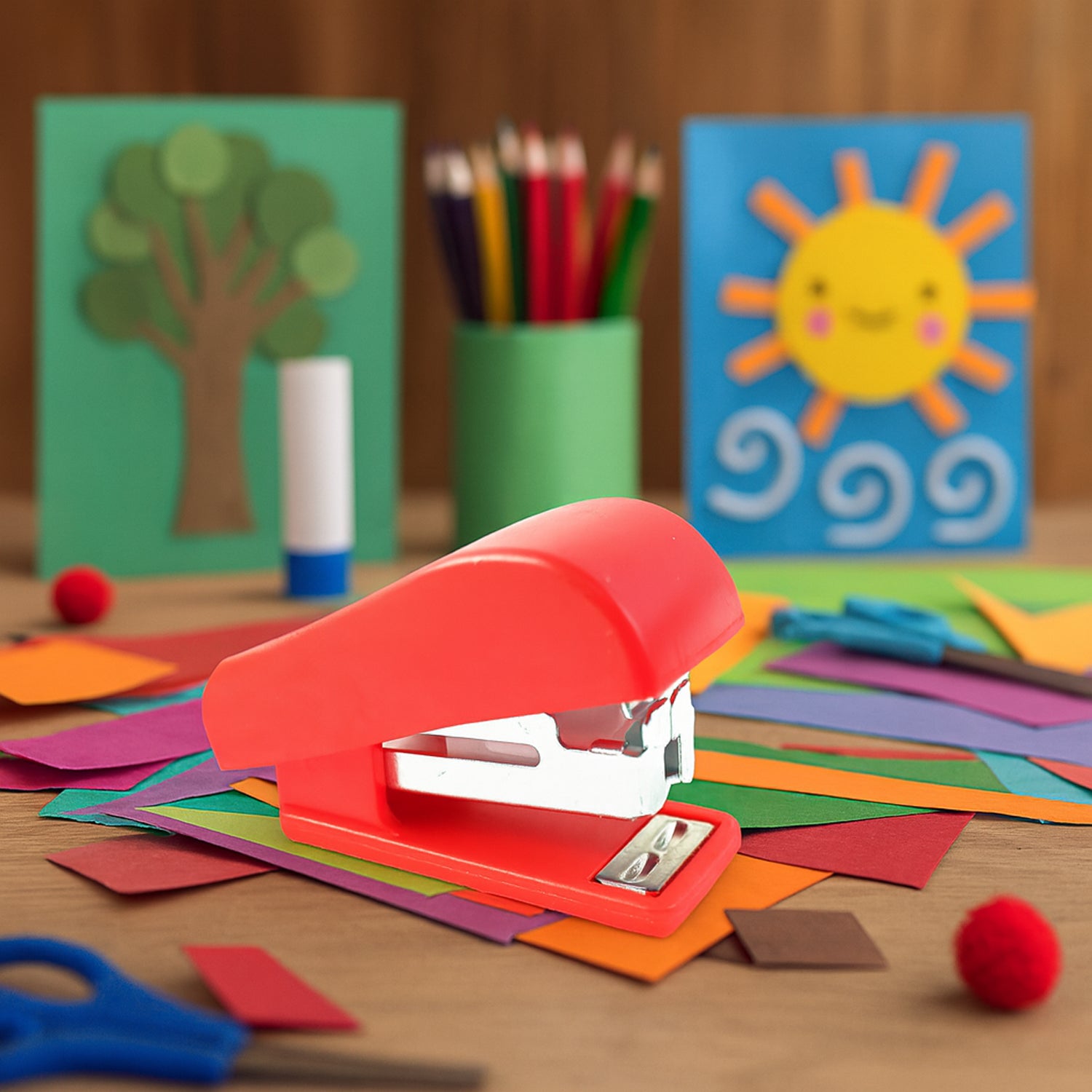 Wukusy kids crafting and stationery set, 4-piece kit with colorful markers, paper, scissors, and glue for children's creative activities