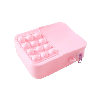 Kids Pop It Fidget Shoulder Bag by Wukusy, featuring colorful silicone pop-it design and adjustable strap for children.