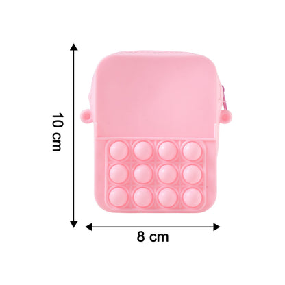 Kids Pop It Fidget Shoulder Bag by Wukusy featuring colorful silicone pop-it design and adjustable strap for children.