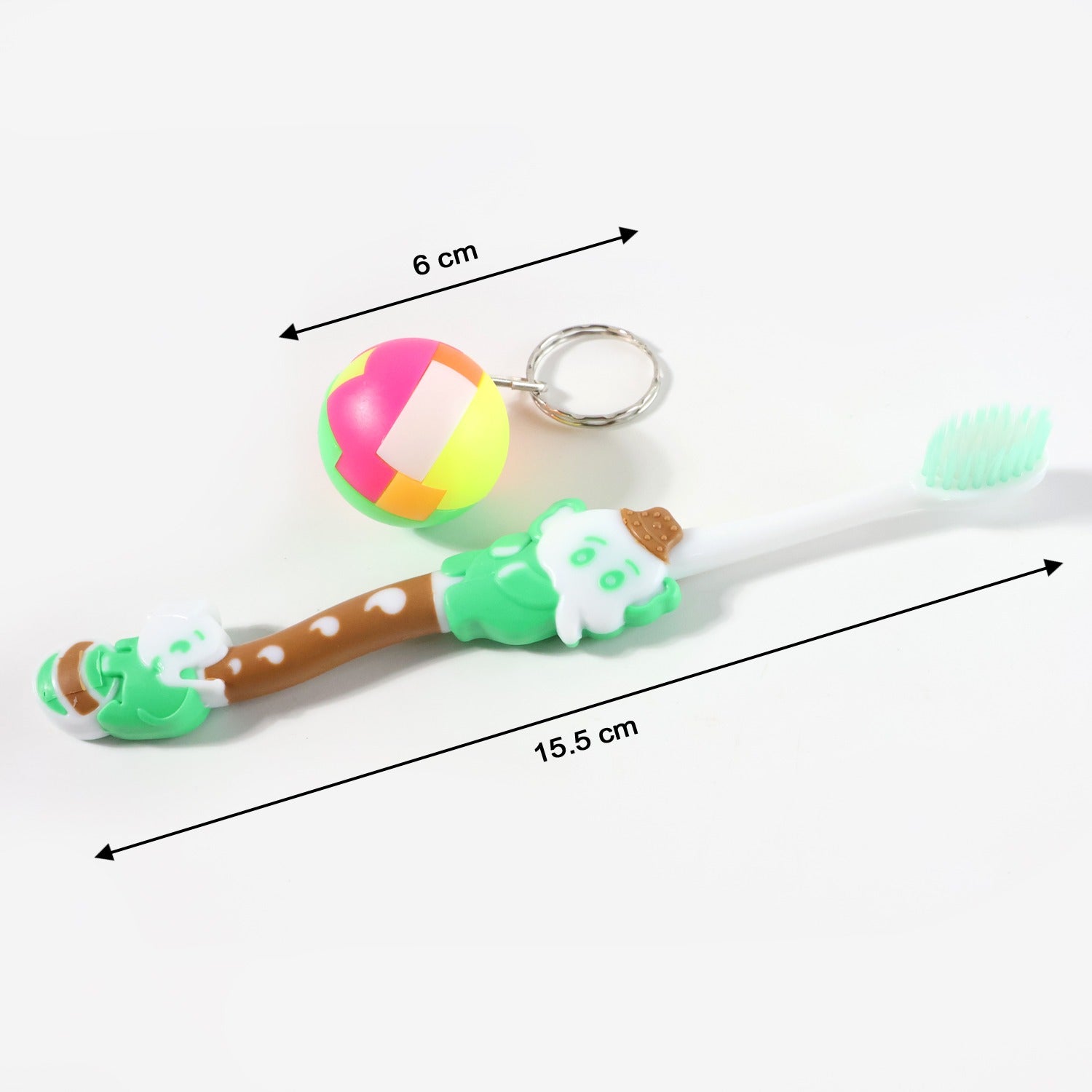 Kids toothbrush and ball keychain toy set by Wukusy, featuring colorful toothbrush and playful ball keychain for children.