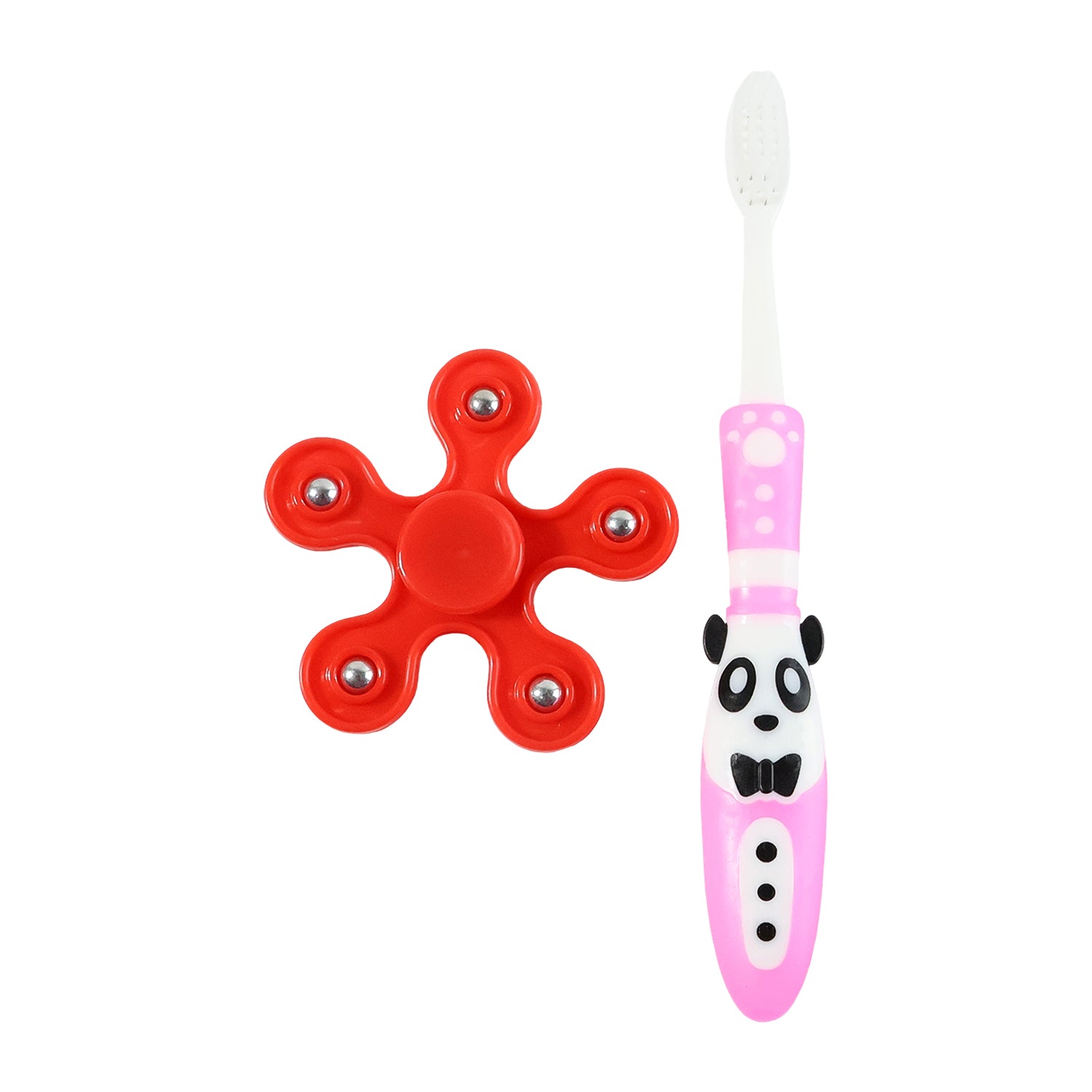 Kids toothbrush and fidget spinner toy set by Wukusy, featuring colorful toothbrush and spinning toy for children.