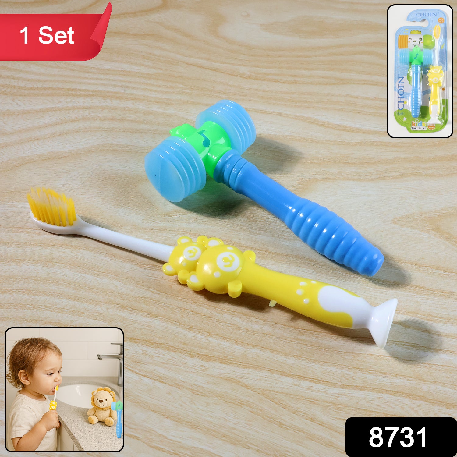 Wukusy kids toothbrush and hammer toy set with colorful toothbrush and playful hammer toy for children’s dental fun.