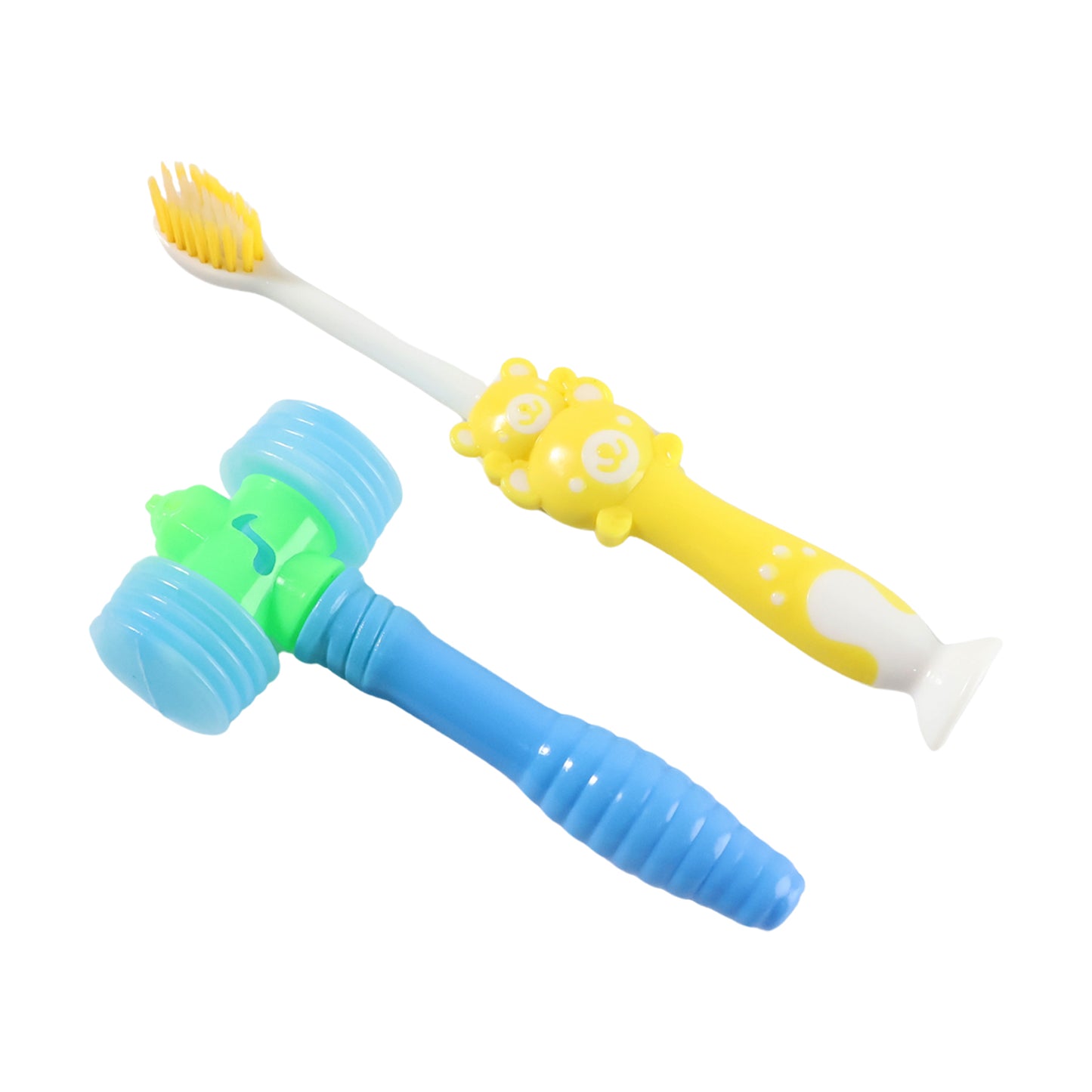 Wukusy kids toothbrush and hammer toy set with colorful toothbrush and playful hammer for children's dental hygiene and play.