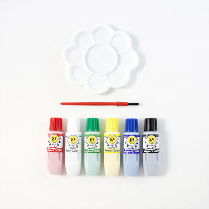 Kids watercolour painting set by Wukusy with brush and mixing palette, featuring vibrant colours and art supplies for children.