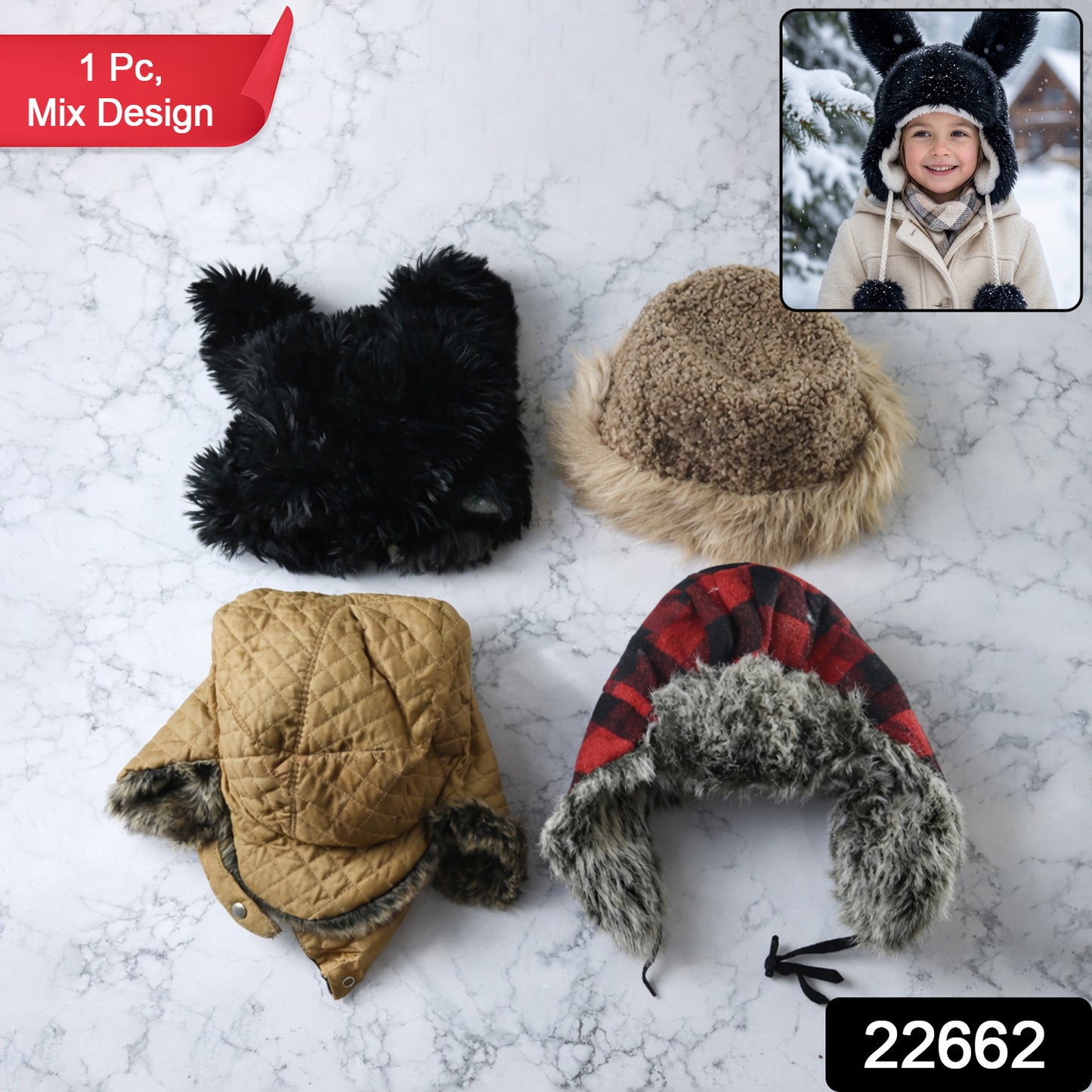 Kids winter fur-lined warm cap with ear flaps and stylish design by Wukusy, featuring a cozy, winter-ready look.