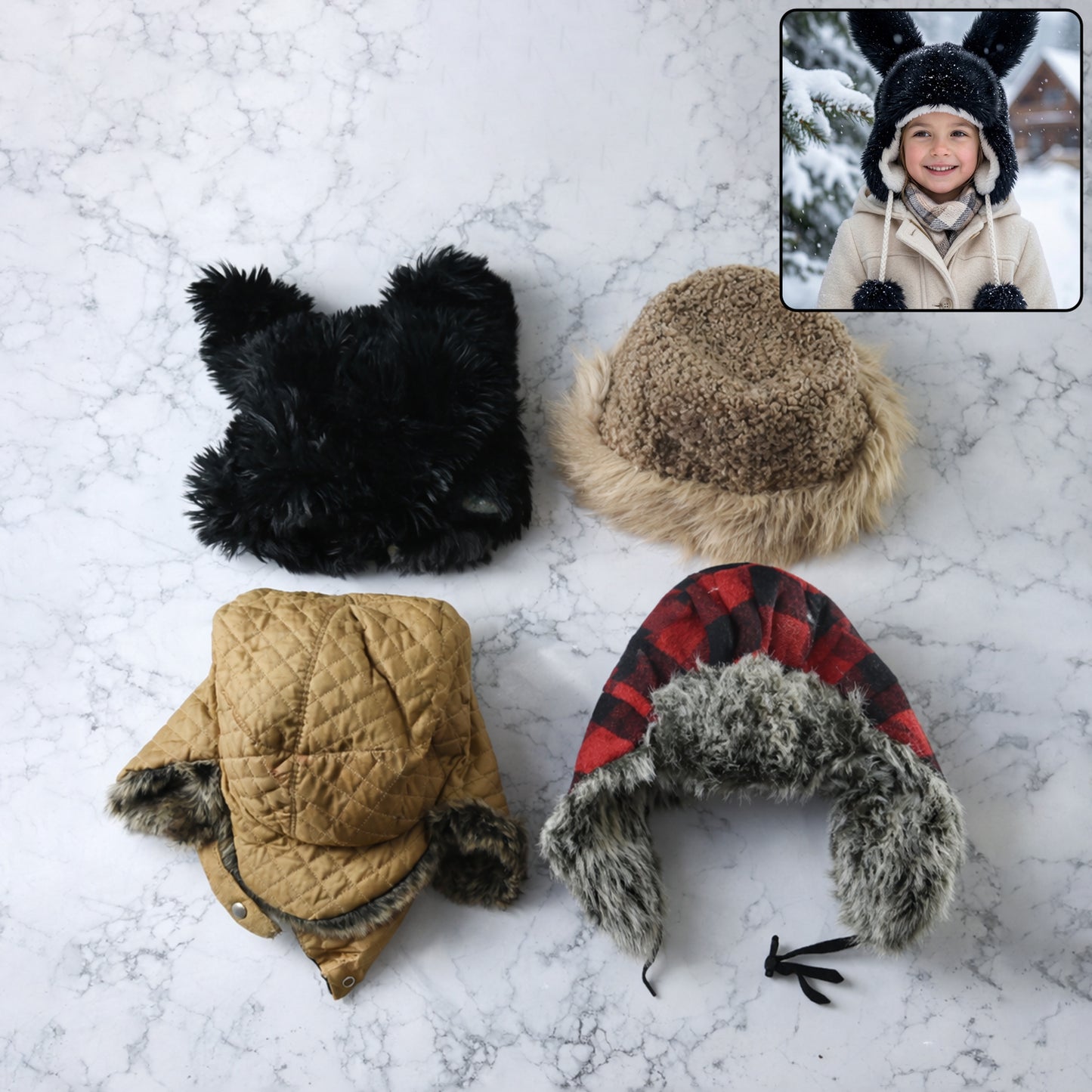 Kids winter fur-lined warm cap with ear flaps and stylish design by Wukusy, featuring a cozy, insulated look for cold weather.