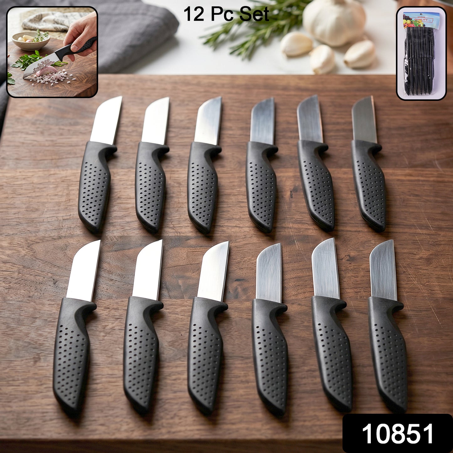 Wukusy 12-piece kitchen knife set with stainless steel blades and ergonomic handles for precise chopping and slicing.