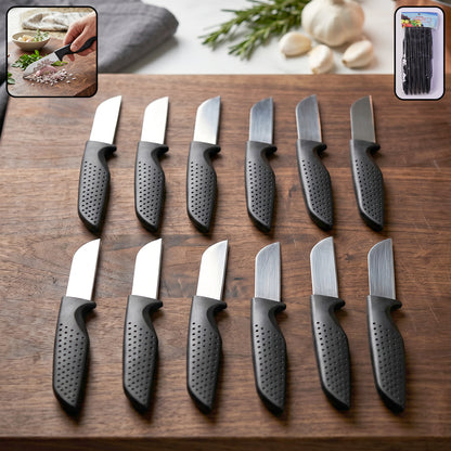Wukusy 12-piece kitchen knife set with stainless steel chef knives and ergonomic handles, perfect for precise cooking tasks.