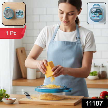 Wukusy Konvex Duo Grater with container and lid, stainless steel grater for cheese, vegetables, and zest, with clear plastic container