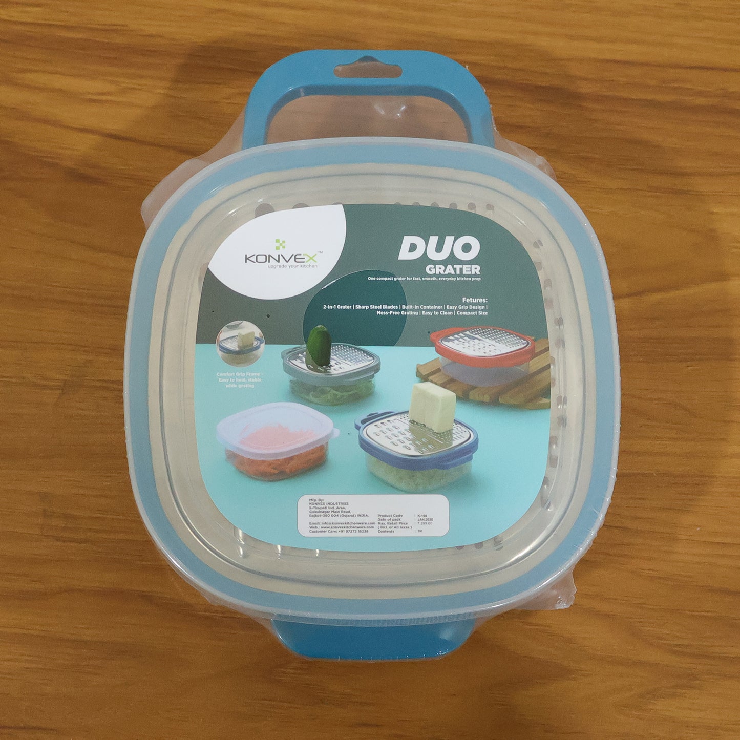 Wukusy Konvex Duo Grater with container and lid, stainless steel kitchen tool for grating and storing food, 1 piece