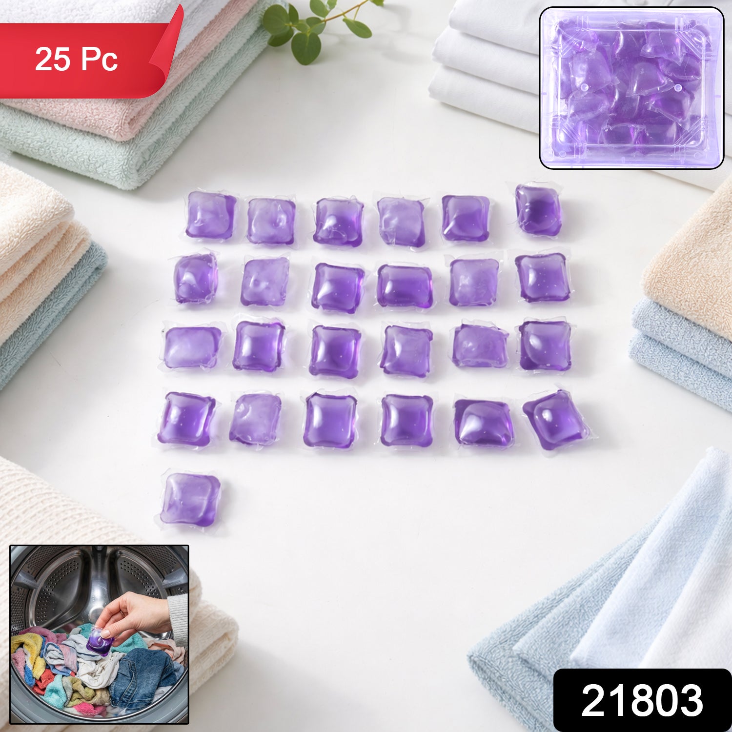 Wukusy Laundry Detergent Pods, 25-piece pack, with white and blue pods for effective stain removal and fresh scent