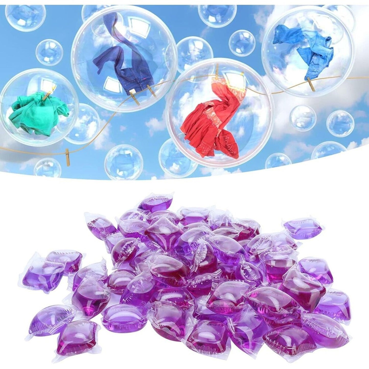 Wukusy laundry detergent pods, 25-piece pack, with colorful pods visible in clear container, designed for effective laundry cleaning.