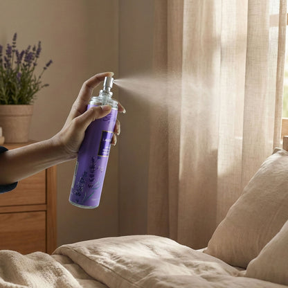 Wukusy Lavender No Gas Room and Car Freshener Spray 250ml bottle with lavender scent and spray nozzle.