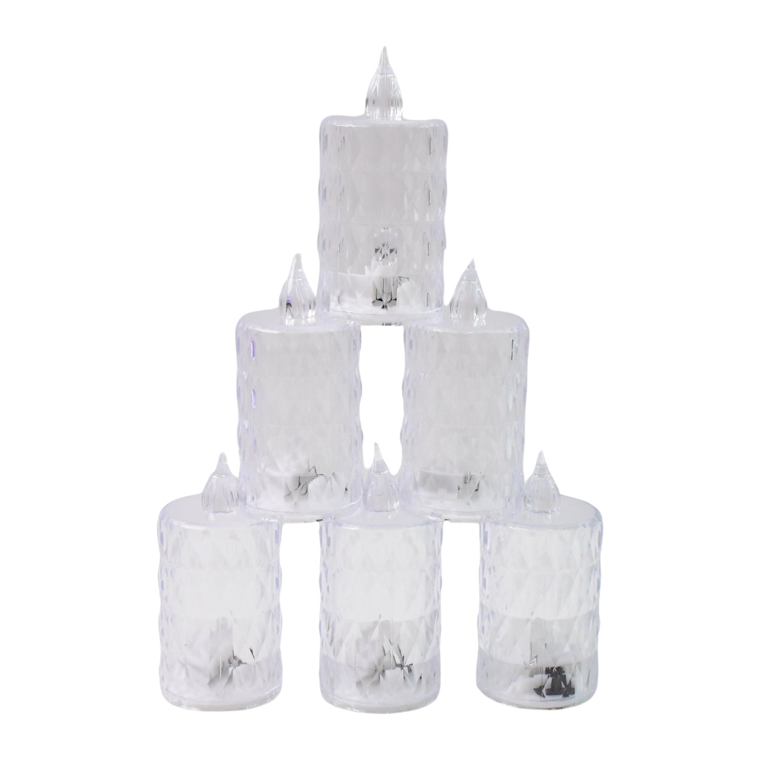 Wukusy LED crystal effect flameless candle light set with five ivory candles and flickering flames on a decorative tray.