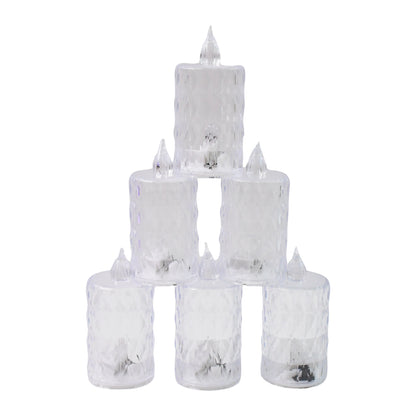 Wukusy LED crystal effect flameless candle light set with five ivory candles and flickering flames on a decorative tray.
