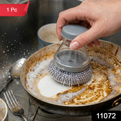 Wukusy liquid dispensing dish cleaning brush with handle and bristles for effective kitchen dishwashing.