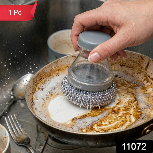 Wukusy liquid dispensing dish cleaning brush with handle and bristles for effective kitchen dishwashing.
