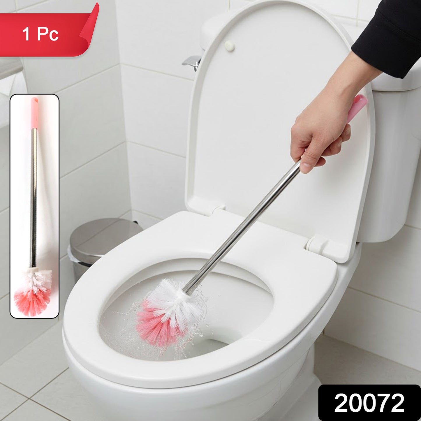 Wukusy long handle toilet cleaning brush with durable bristles for effective bathroom cleaning, single piece, easy to use.