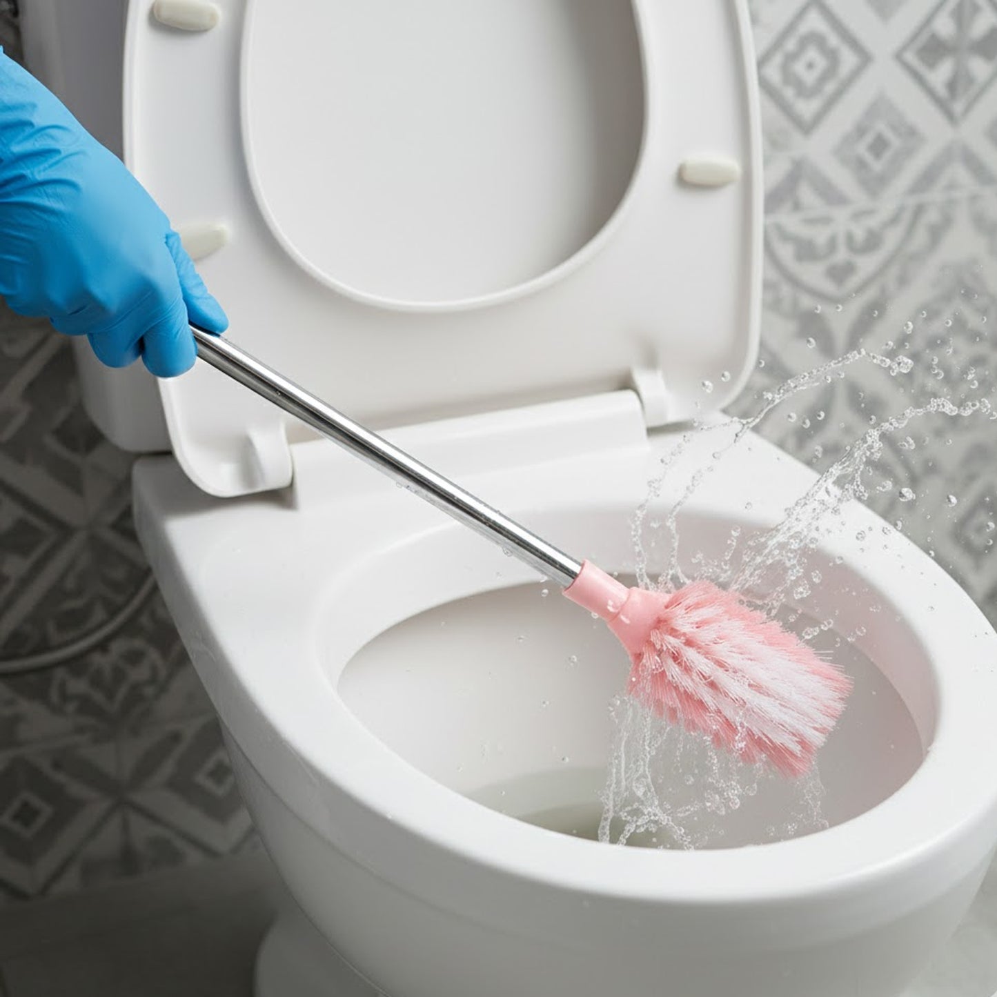 Wukusy long handle toilet cleaning brush with ergonomic grip and durable bristles for effective bathroom cleaning.