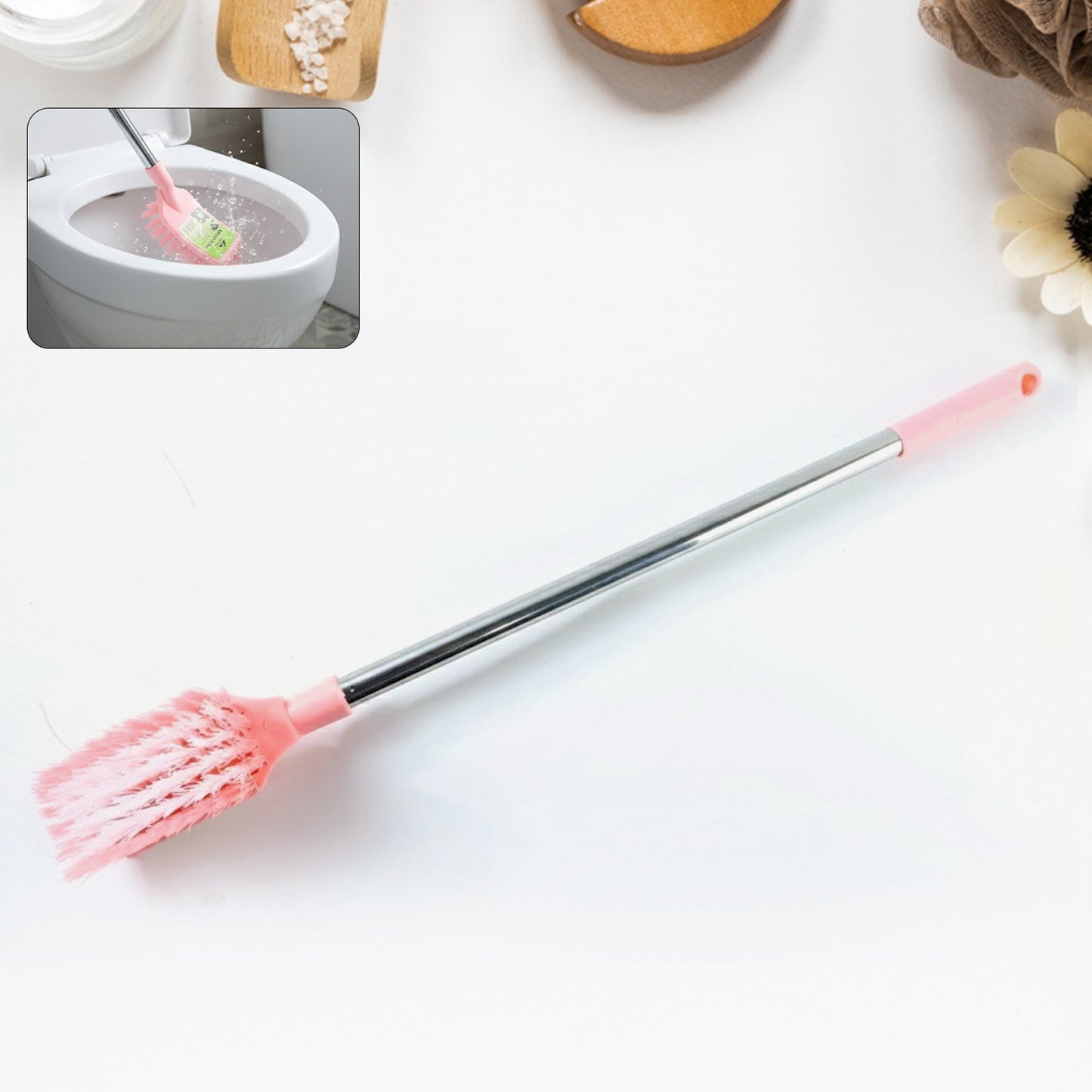 Wukusy long handle toilet cleaning brush with durable bristles and ergonomic handle for effective bathroom cleaning.
