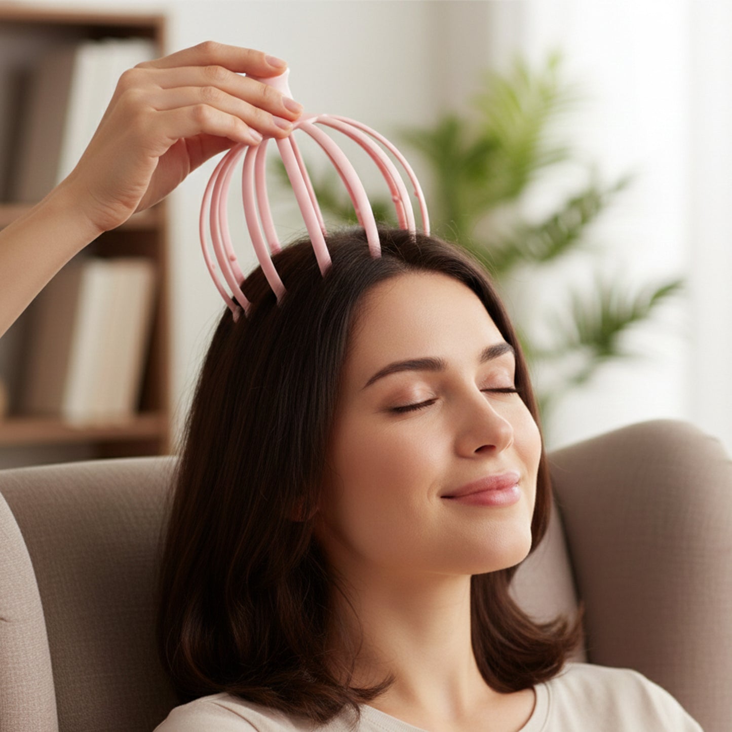 Wukusy manual head scalp massager with rolling ball tips, handheld device for relaxing scalp massage, black and silver design