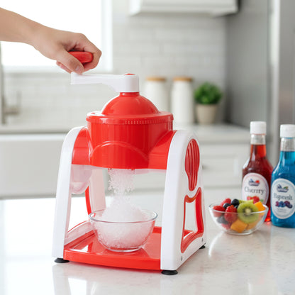 Red Wukusy manual ice snow maker machine set for making ice snow at home or parties.