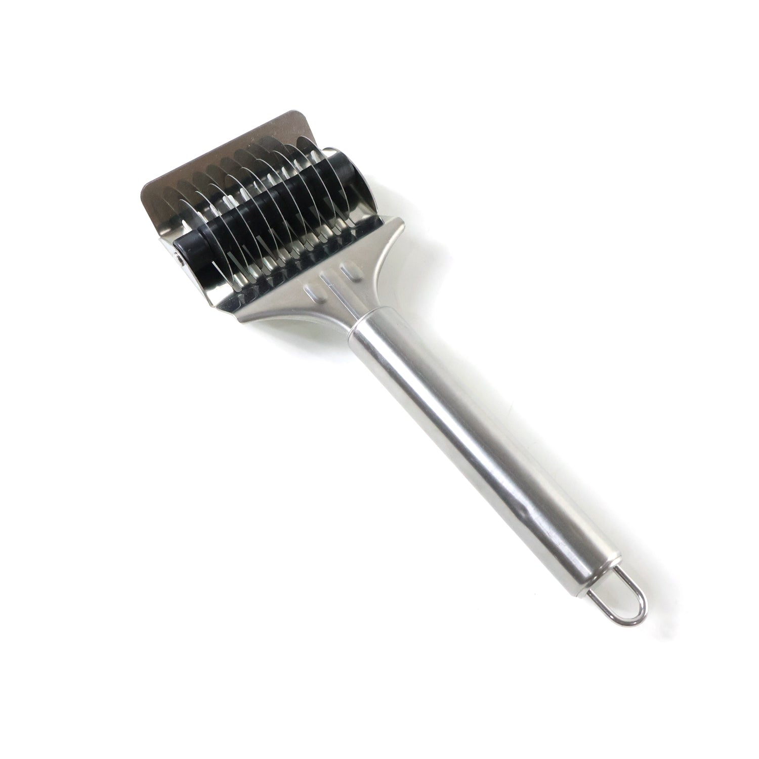 Wukusy manual multi-blade dough cutter roller with ergonomic handle and multiple blades for precise dough cutting.