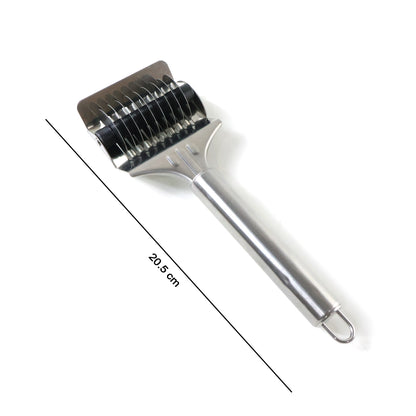 Wukusy manual multi-blade dough cutter roller with multiple blades for even dough cutting, shown in the image.