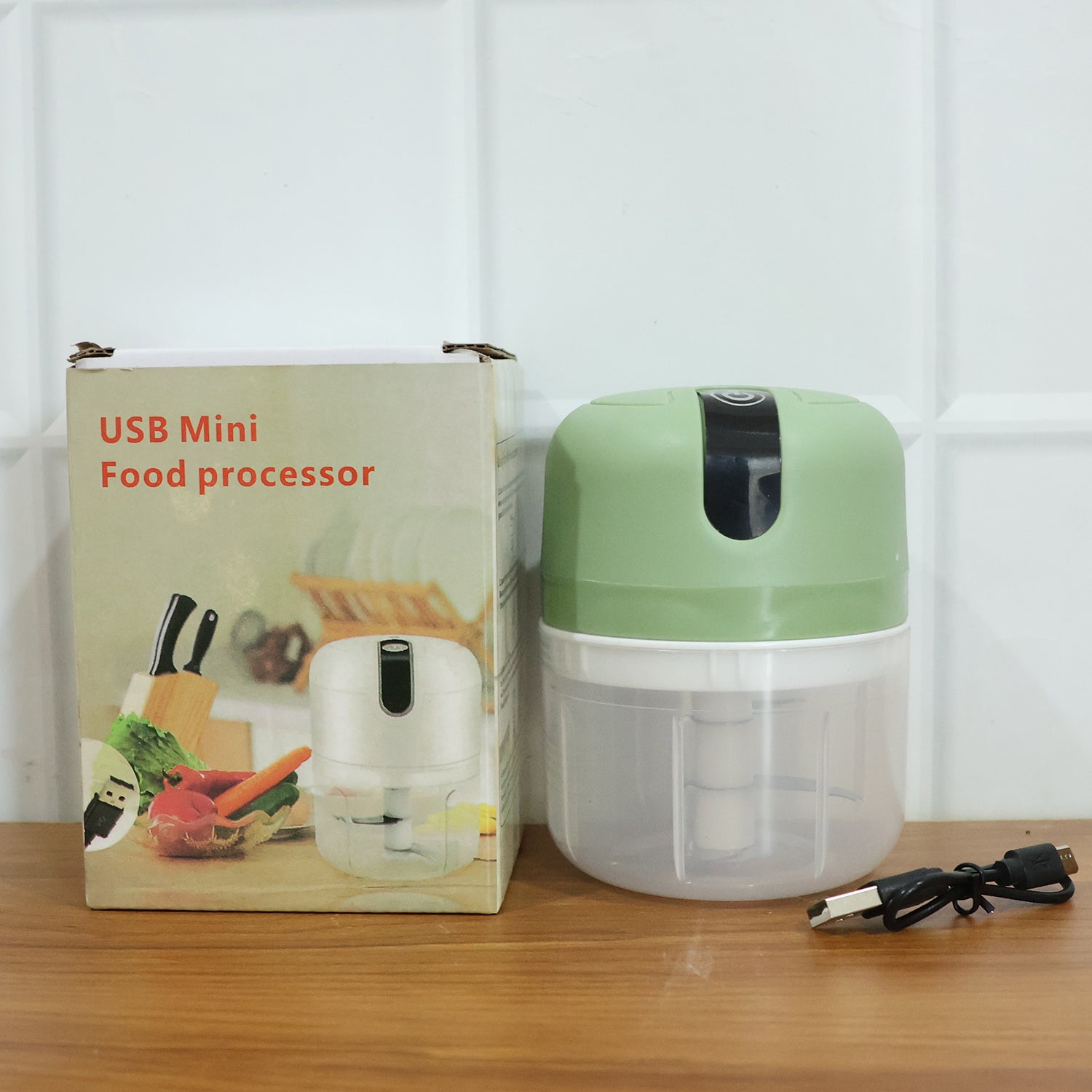 Wukusy Mini Electric Food Processor with 250ml capacity, vegetable and garlic chopper, compact kitchen appliance.