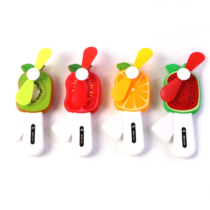 Mini hand pressure fruit-shaped fan for kids by Wukusy, colorful and portable with a fun fruit design.