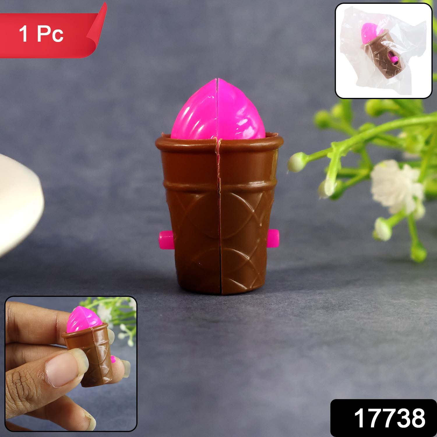 Wukusy mini ice cream cone toy, a small plastic play food item with colorful ice cream and cone design.