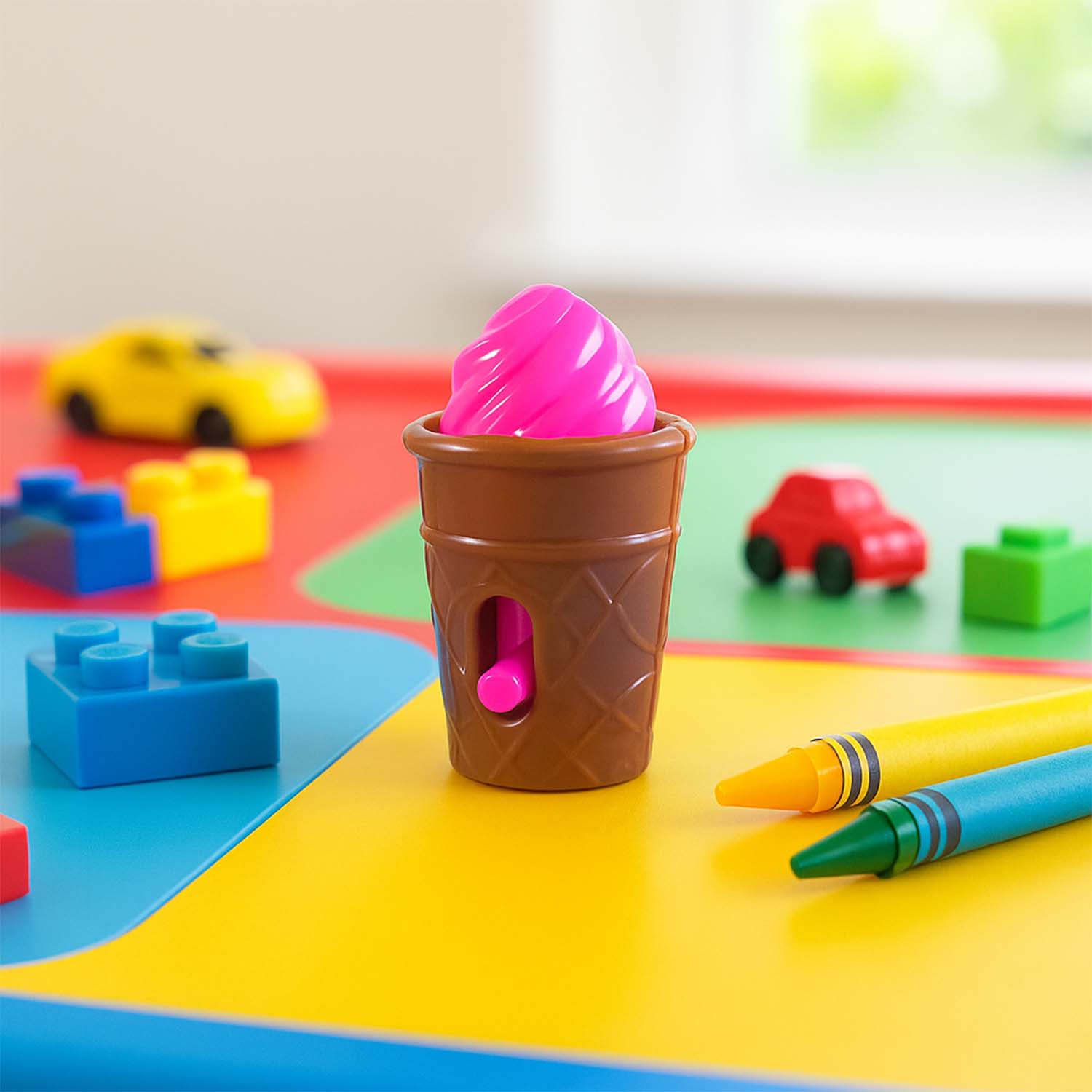 Wukusy Mini Ice Cream Cone Toy, small handheld plastic replica with colorful cone design for play or display.