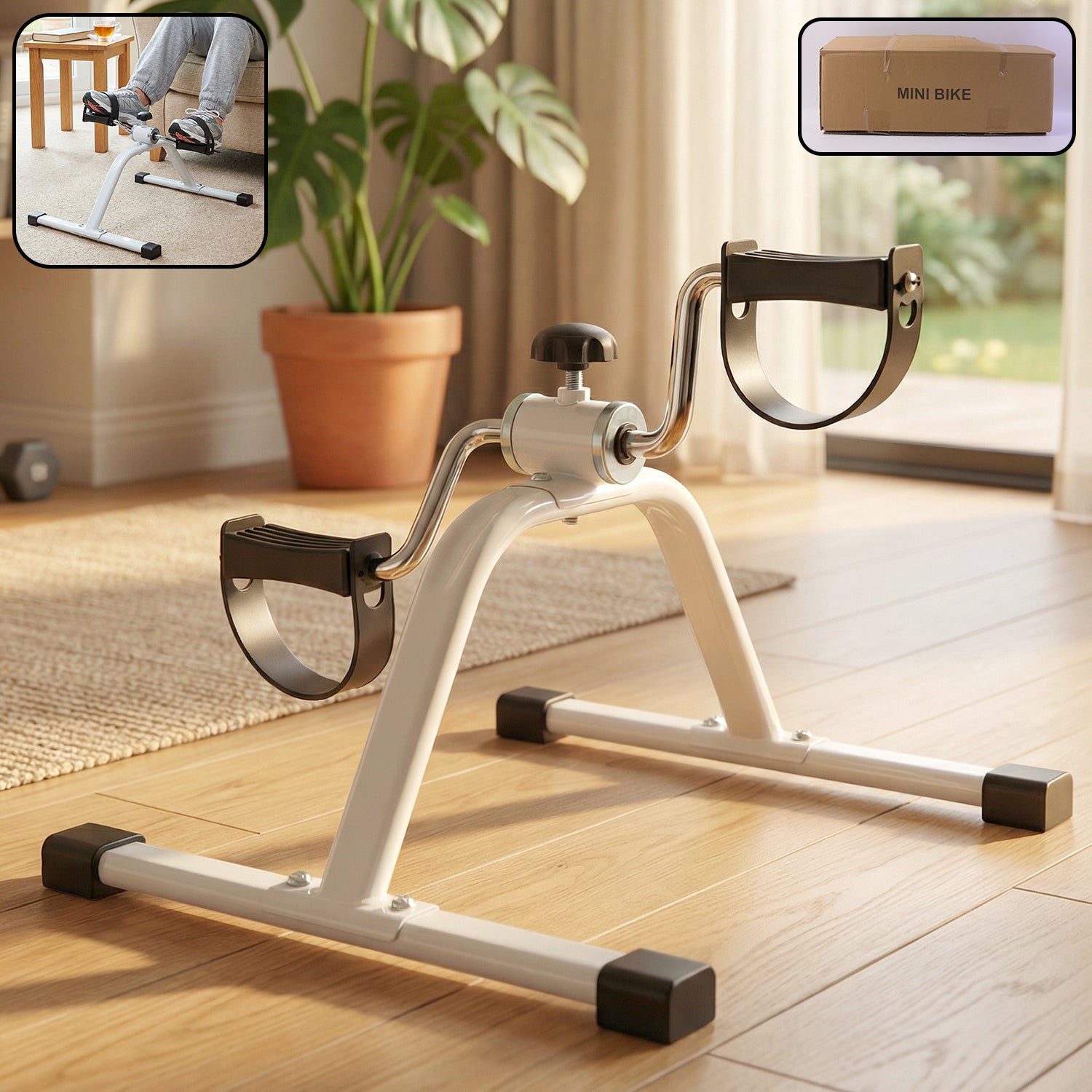 Wukusy Mini Pedal Exerciser Cycle, portable fitness pedal machine with adjustable resistance for upper and lower body exercise.