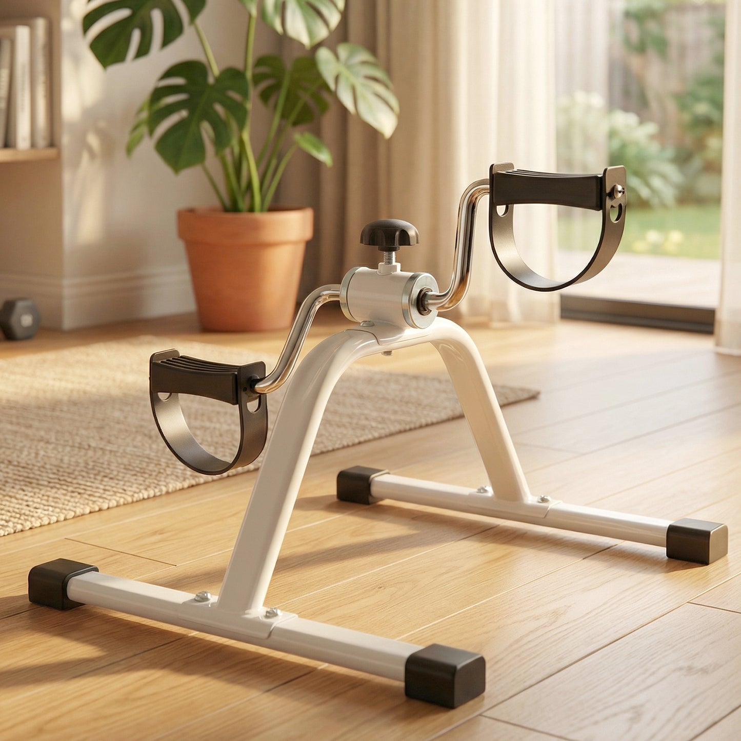 Wukusy mini pedal exerciser cycle for portable fitness, showing compact pedal machine with adjustable resistance and compact design.